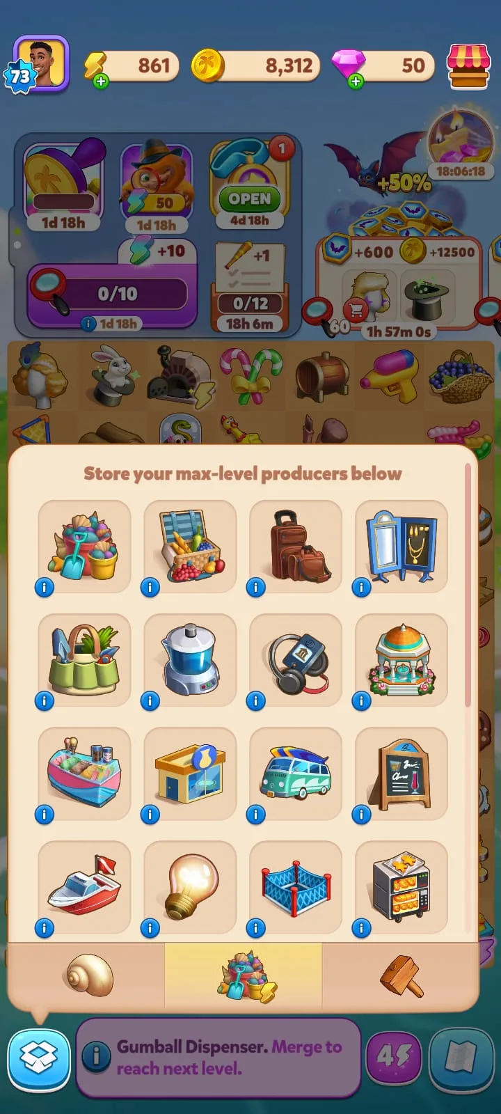 Max-Level Producer Storage in Travel Town