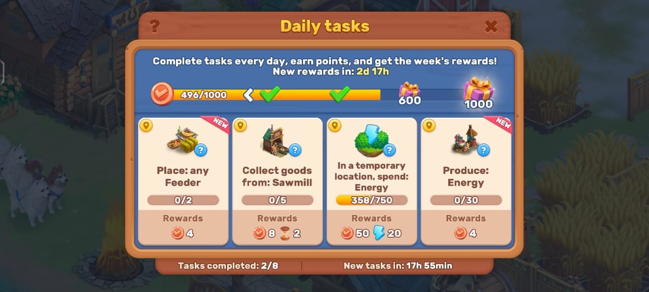 Klondike adventures daily tasks