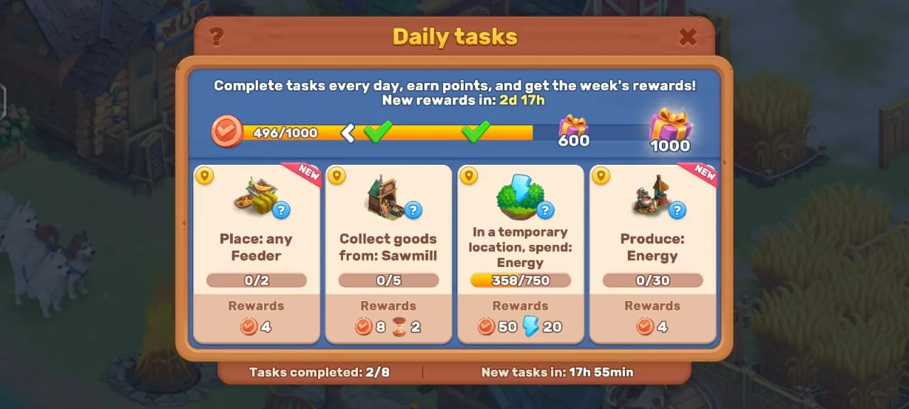 Klondike adventures daily tasks