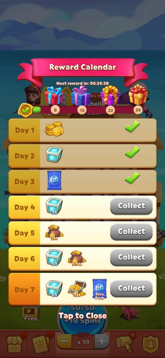 reward calender coin tales